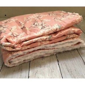 Baby Blanket Handmade NEW Baby Girl Crib Quilt Cherry Blossom Swirl Faux Fur